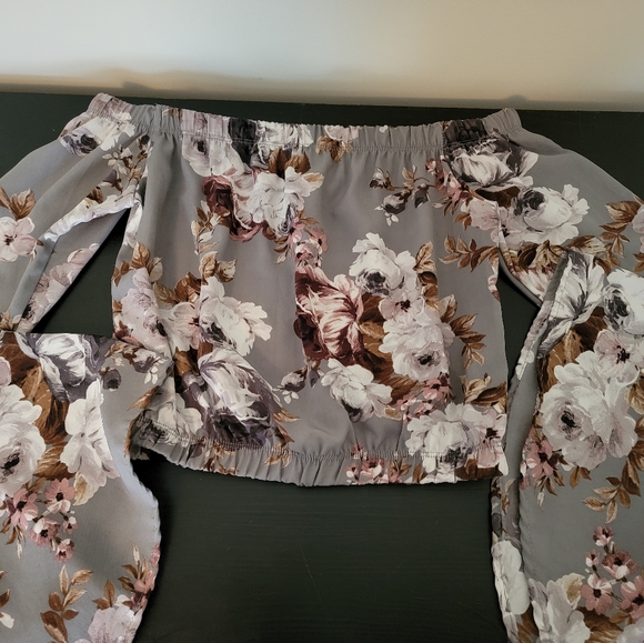 CROP TOP off the shoulder floral shirts - Picture 1 of 6